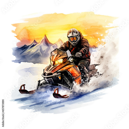 Snowcross in sunset watercolor hand painting ilustration