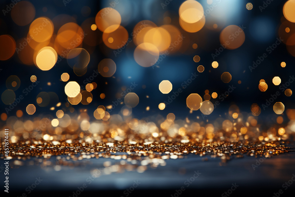 Abstract background, gold color bokeh effect lights on dark blue background, party concept, Christmas background
Abstract background, gold color bokeh effect lights on dark blue background, party concept, Christmas background
