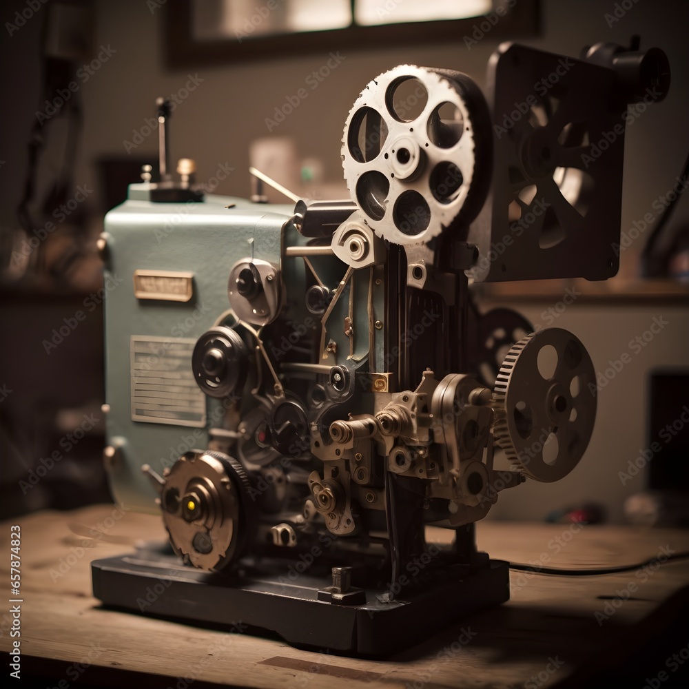 Rube Goldberg machine film projector 35mm analog photography cinematic film set 