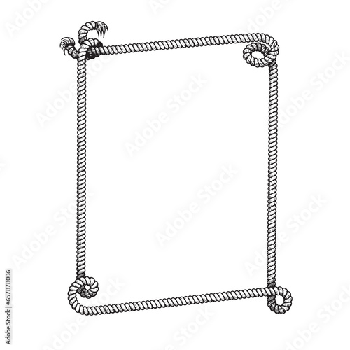 Hand drawn rectangular rope frame. sketch nautical design element. Best for marine and western designs. Vector illustration isolated on white.