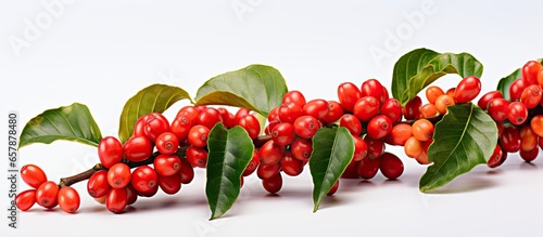 Ripe and unripe coffee berries on a white background photo