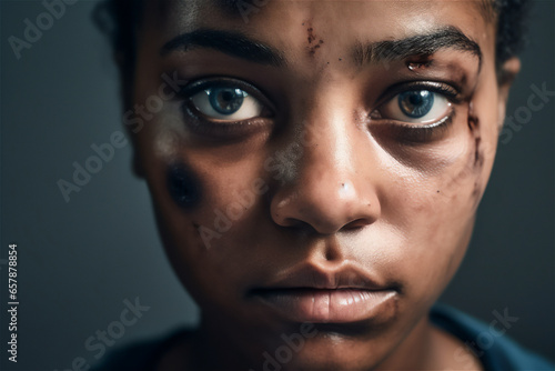 portrait of a battered African woman
