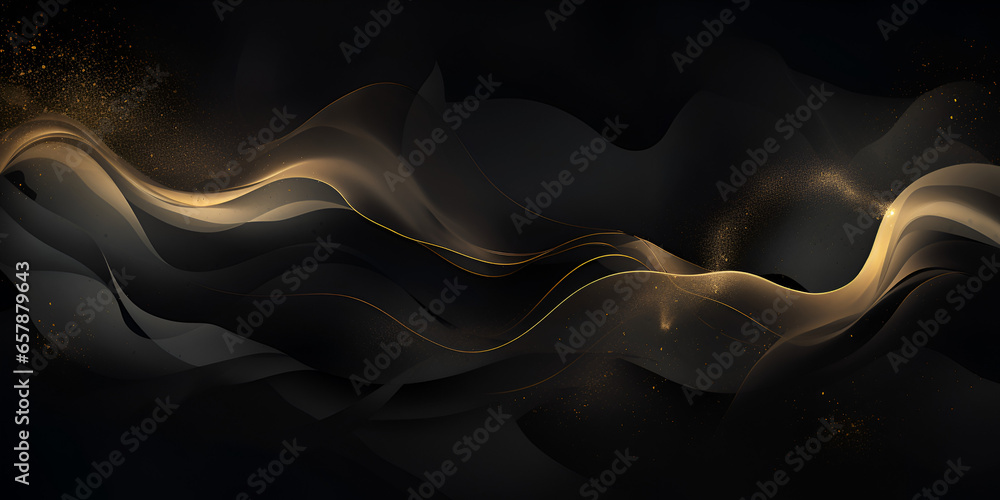 Abstract black wallpaper background with golden line elements - obrazy, fototapety, plakaty 