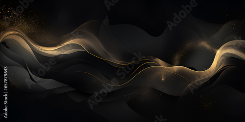 Abstract black wallpaper background with golden line elements