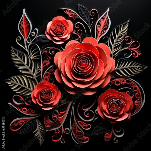 Dark Black and Red Paper Flowers  Maranao Art Influence