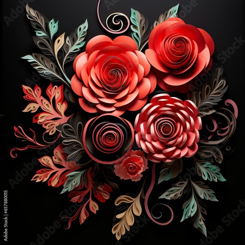 Dark Black and Red Paper Flowers: Maranao Art Influence photo