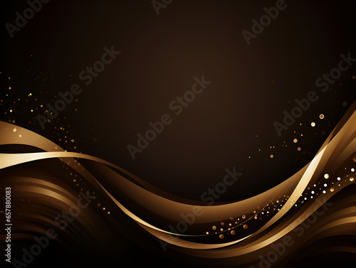 Abstract chocolate brown wallpaper background with golden line elements