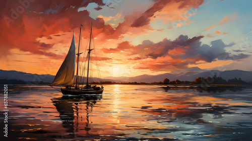 sailboat at sunset Ai