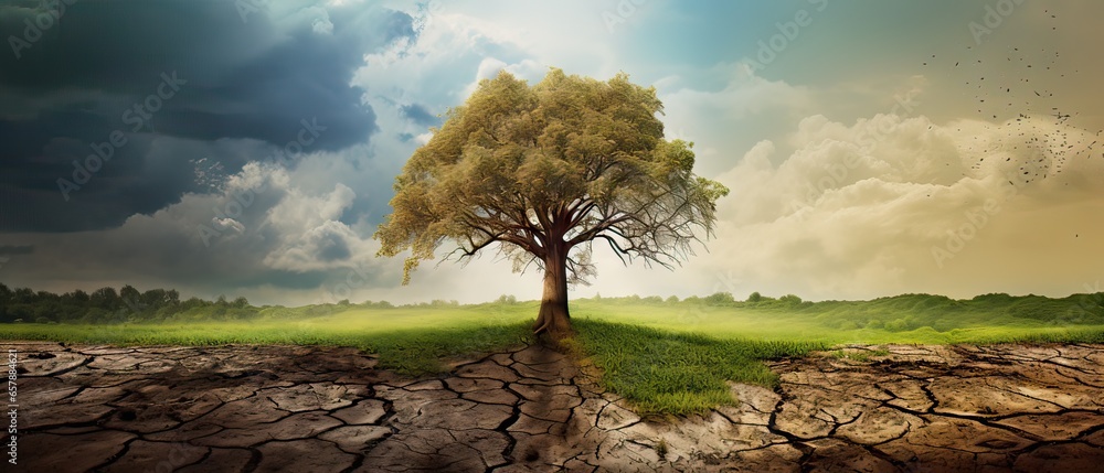climate change concept, how the earth is getting drier and drier - obrazy, fototapety, plakaty 