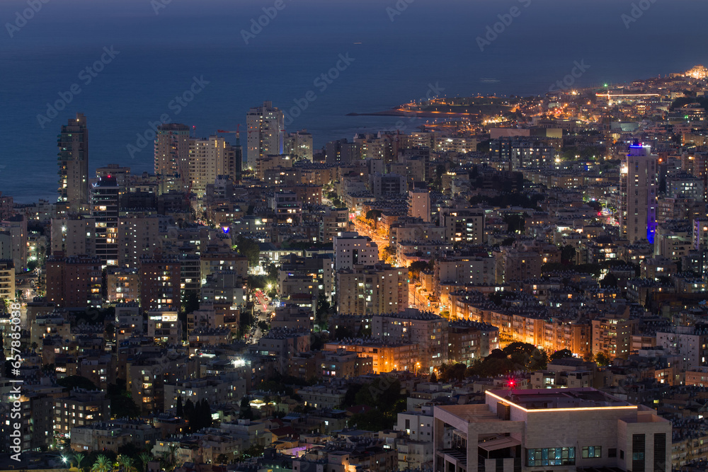 Bat Yam, Israel at night. Sea and dark city