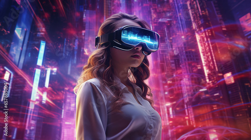 Wallpaper Mural Young woman wearing vr headset. Metaverse concept Torontodigital.ca