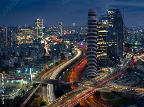Tel Aviv night aerial view