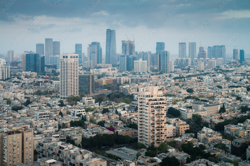 Tel Aviv city top view. Skyscrapers and dormitory area