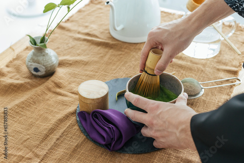 Fotótapéta Traditional Japanese green tea match close-up