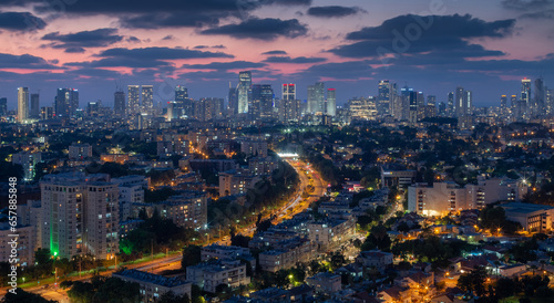 Tel Aviv night panorama with skyscrapers
