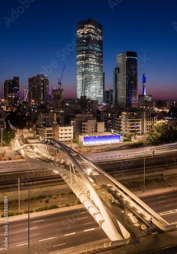 Tel Aviv night view and Yehudit bridge