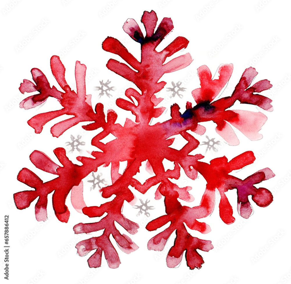 Namalowany czerwony płatek śniegu - obrazy, fototapety, plakaty 