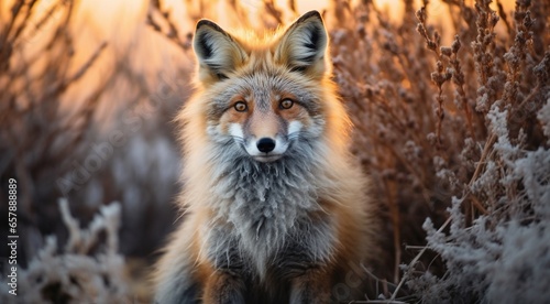 close-up of fox in the wild nature, fox in the forest, cute fox in the nature, close-up of cute fox