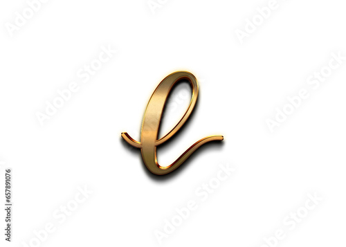 Gold 3D – letter L of the alphabet in capital letters on isolated white background.