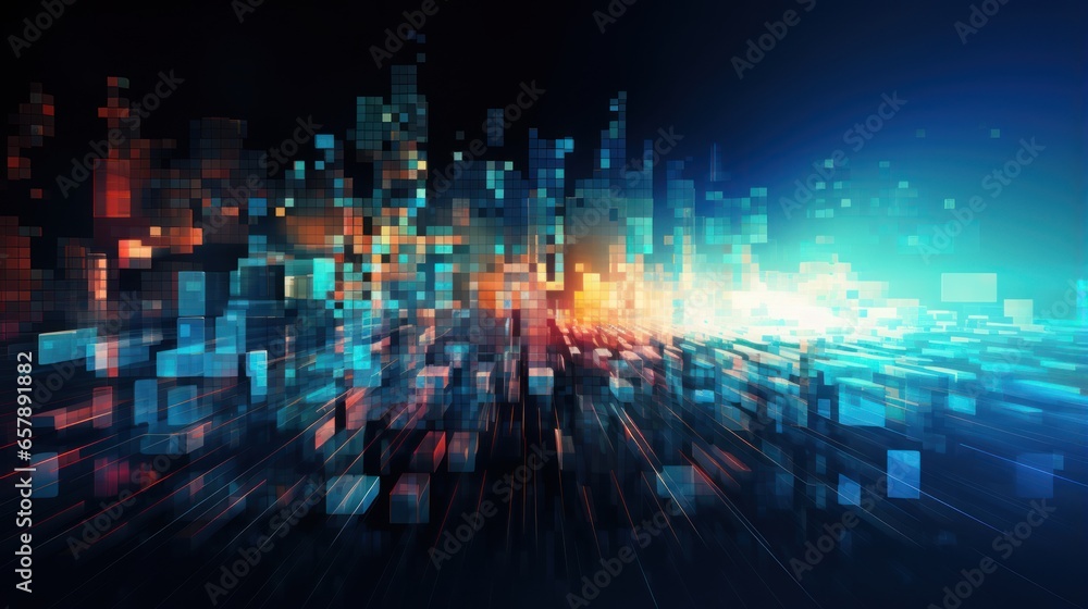 Pixel inspired abstract background with technology particles forming vibrant, interconnected patternsPixel inspired abstract background with technology particles forming vibrant, interconnected patter