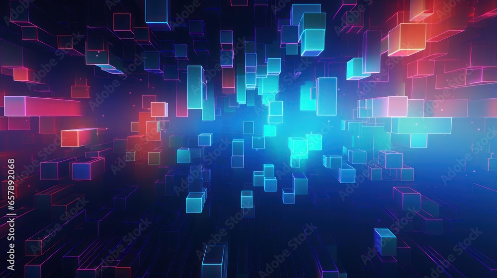 Pixel inspired abstract background with technology particles forming vibrant, interconnected patternsPixel inspired abstract background with technology particles forming vibrant, interconnected patter