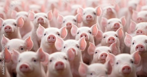 Many Pigs Are Standing in a Row, Captured in the Style of Lensbaby Optics photo