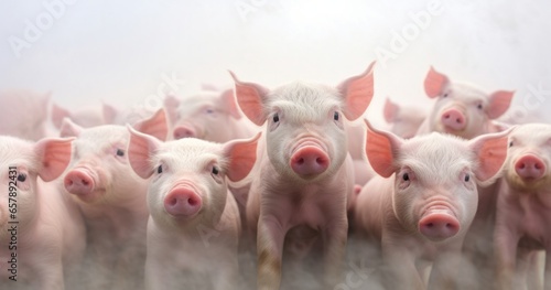 Many Pigs Are Standing in a Row, Captured in the Style of Lensbaby Optics photo