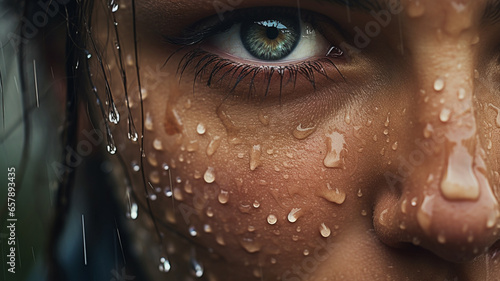 beautiful woman with wet face photo