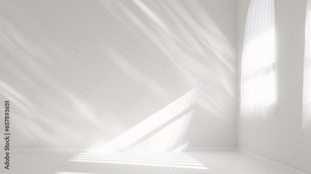 Abstract Landscape of Dramatic Shadows as Light Shines Through a Window on a White Background - obrazy, fototapety, plakaty 
