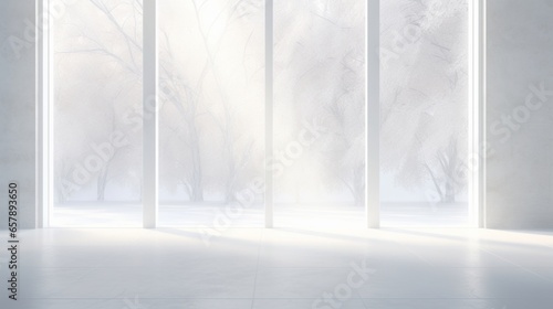 Abstract Landscape of Dramatic Shadows as Light Shines Through a Window on a White Background