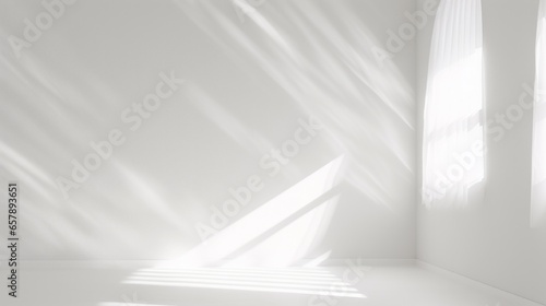 Abstract Landscape of Dramatic Shadows as Light Shines Through a Window on a White Background photo
