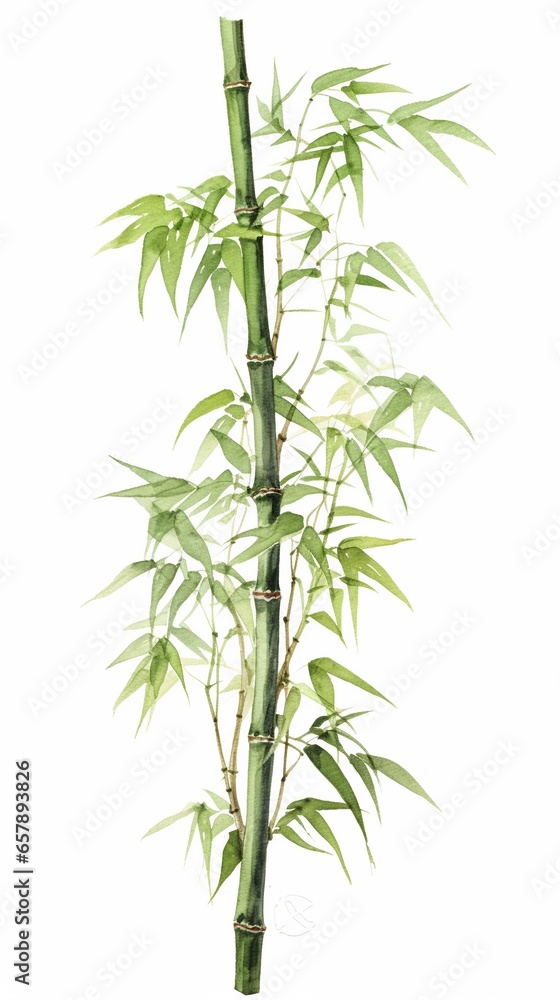 Watercolor illustration painting of bamboo leaves , on white background Watercolor illustration painting of bamboo leaves , on white background