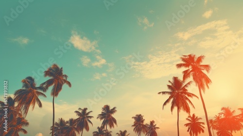 The Sky Behind Palm Trees, Immersed in Vintage Aesthetics, Eliciting Nostalgia © bomoge.pl