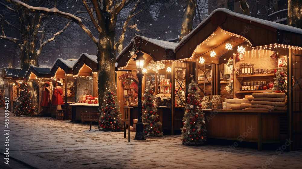 Fototapeta premium Christmas market. Generative Ai