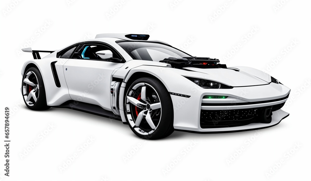 cyberpunk Futuristic sports car on a white background. a brand-less generic concept car in studio environment