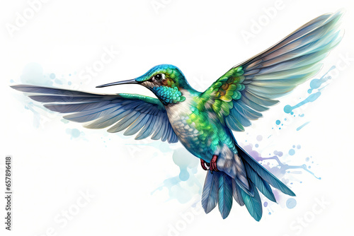 Hummingbird in flight with flower 