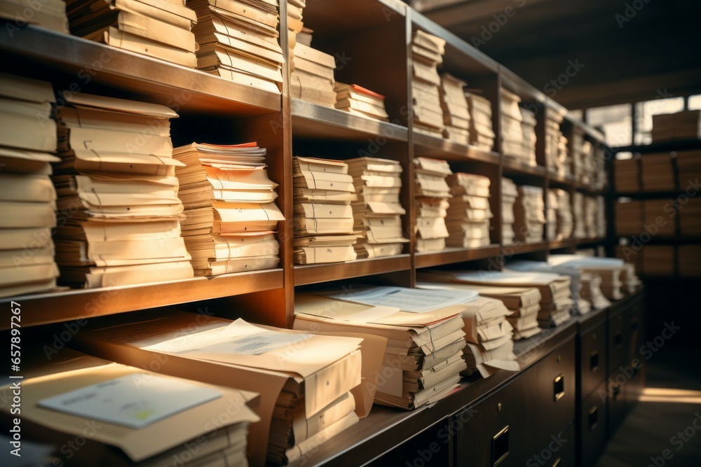 Archive of paper documents. Background with selective focus and copy space Archive of paper documents. Background with selective focus and copy space
