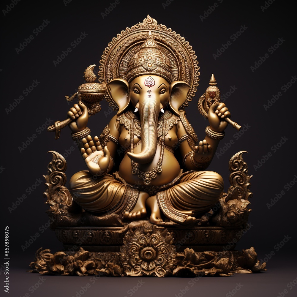 Obraz premium Lord Ganesha, Deva, Brahman Ganapatya, Saguna Brahman Panchayatana puja, in Hinduism, the elephant-headed god of wisdom and prosperity. the gods of the Hindu pantheon.