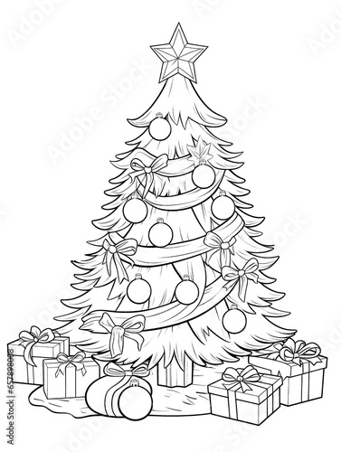 Christmas Colouring page with a Christmas Tree