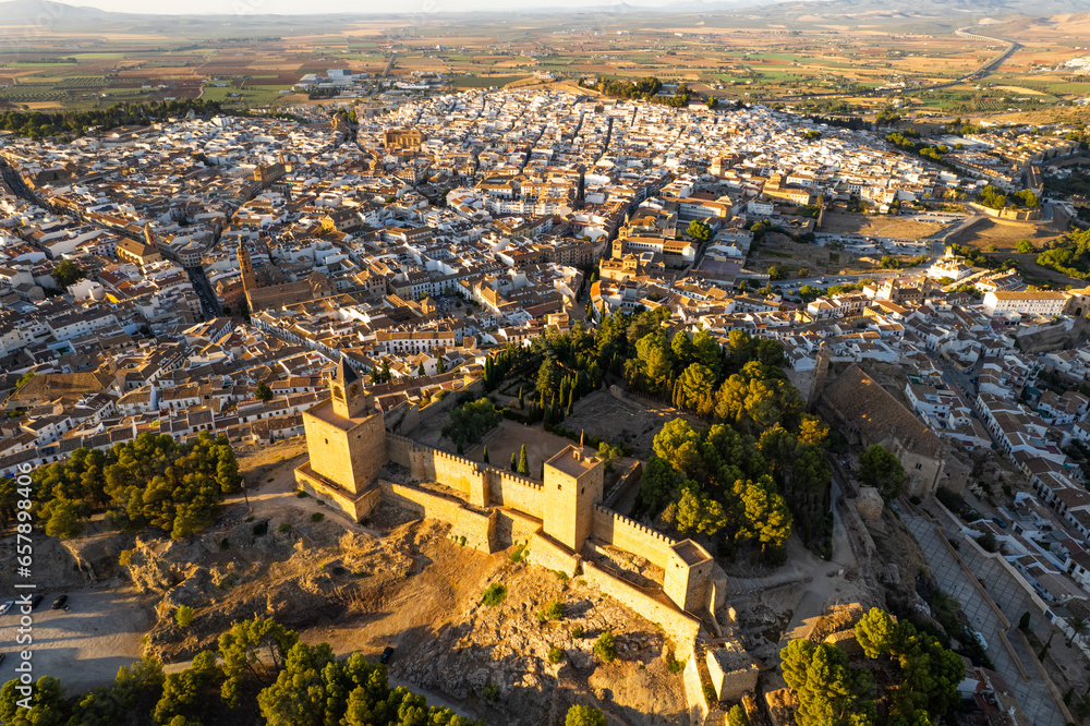Drone skyline view of Antequera, Spanish town in Andalucia, Spain