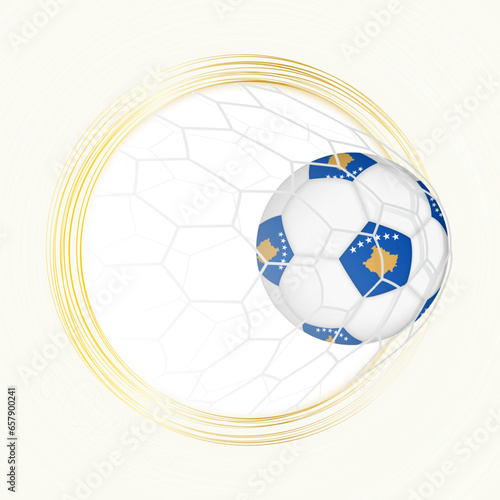 Football emblem with football ball with flag of Kosovo in net  scoring goal for Kosovo.