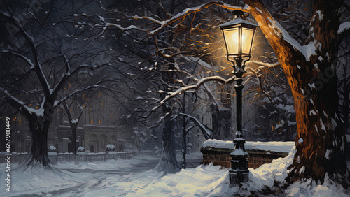 Vintage street lamp in snow...