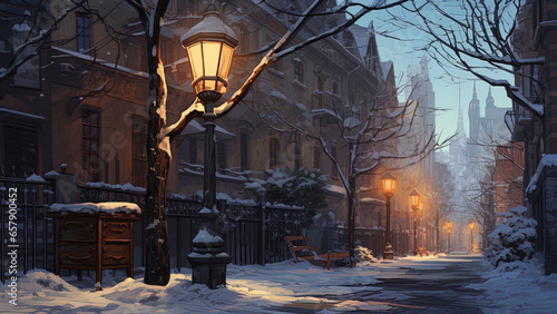 Vintage street lamp in snow...