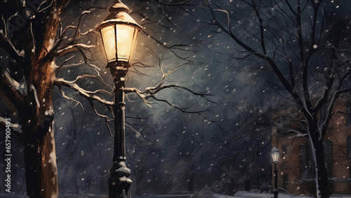 Vintage street lamp in snow...