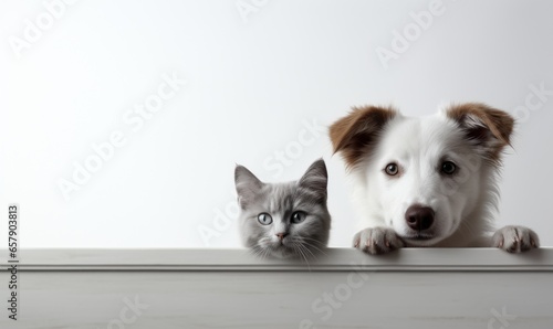Dog And Cat Above White Banner © Yuliia