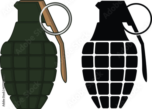 An isolated grenade logo graphic. Military explosive vector illustration.