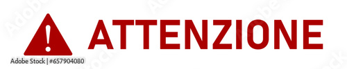 Attenzione ("Attention" in Italian) Red and White Warning Stripe Tape Icon with an Aspect Ratio of 5:1. Vector Image.
