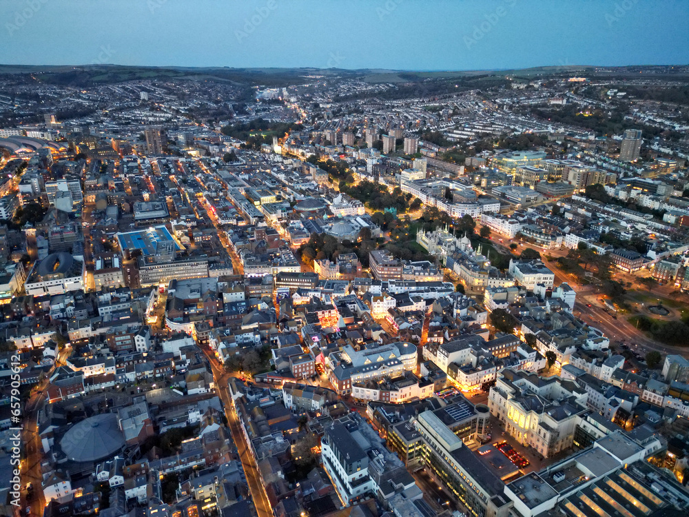 Brighton City Aerial shot early evening drone shot