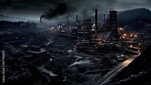 Coal mines, dramatic landscape. Generation AI