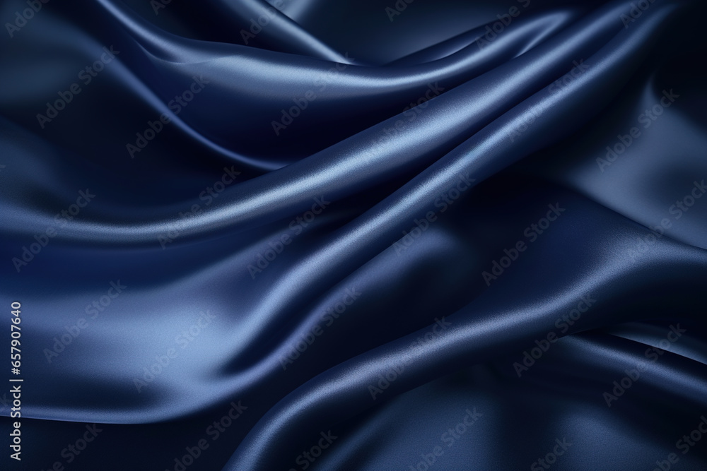Navy blue elegant soft silk satin background with copy space for design